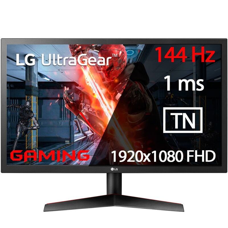 Монитор LG 24GL600F-B 23,6", черно-красный,  TN, 1920 x 1080 , 1 мс, 16:9, 300cd/m2, 170°/160°, 1000:1, 5 000 000:1 , 0.2715 ? 0.2715 мм, 144 Гц, Выход для наушников, Угол наклона -2° (вперед) - 15° (